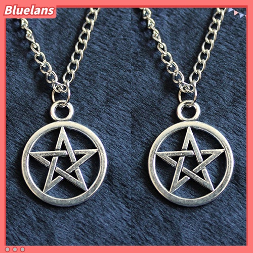 [BLS] 2 Pcs Fashion Unisex Bintang Lingkaran Pentagram Liontin Kalung Pasangan Xmas Hadiah