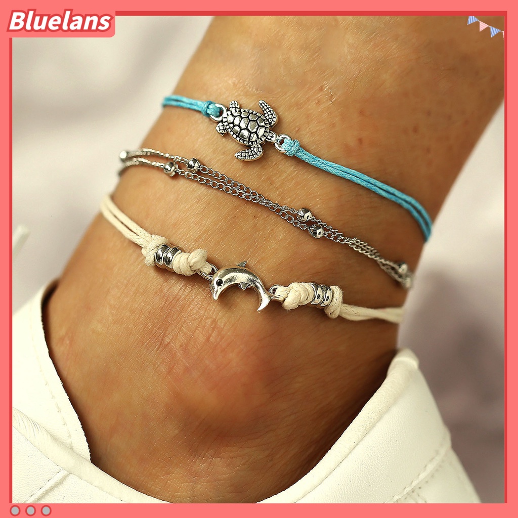 [BLS] 2 Pcs/3 Pcs Bintang Laut Multilayer Wanita Gelang Kaki Retro Manik-Manik Shell Sea Turtle Anklets Foot Jewelry