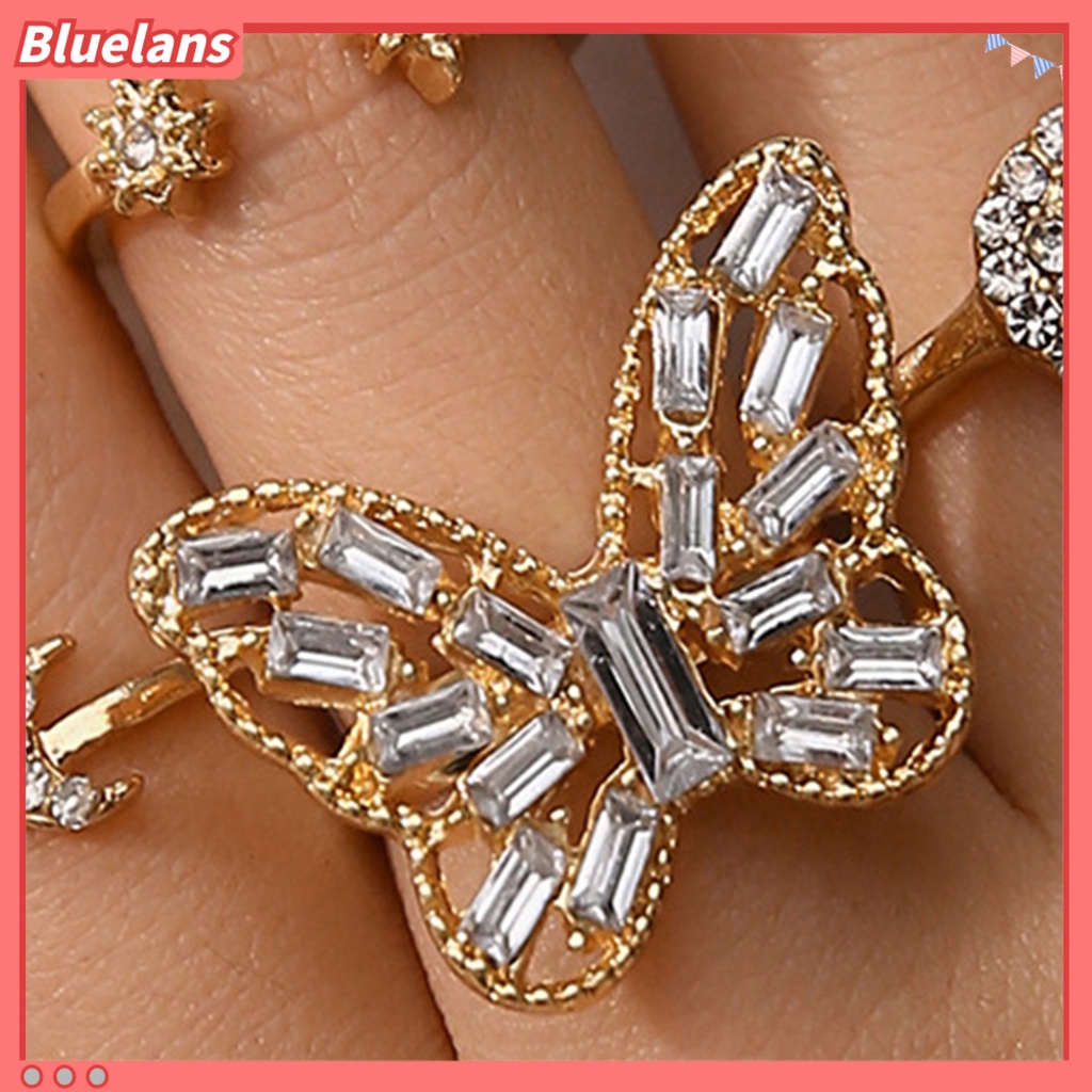 [BLS] 5pcs Cincin Buku Jari Kupu-Kupu Bulan Bintang Perhiasan Stackable Rhinestones Finger Rings Perhiasan Aksesoris