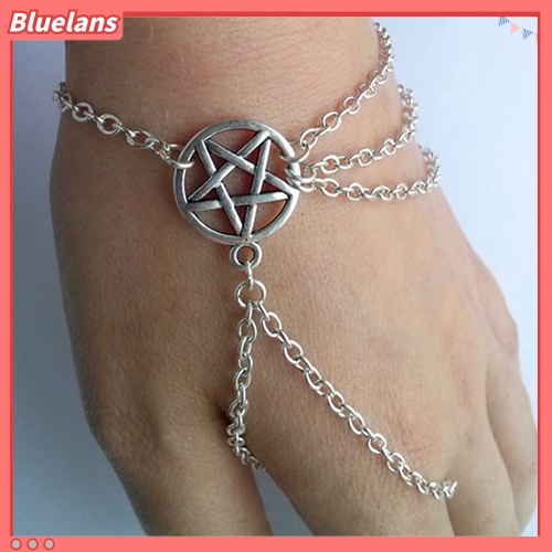 [BLS] Wanita Fahsion Wiccan Budak Pentagram Pentacle Dihiasi Rantai Gelang Perhiasan