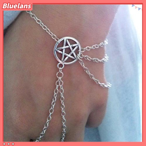 [BLS] Wanita Fahsion Wiccan Budak Pentagram Pentacle Dihiasi Rantai Gelang Perhiasan
