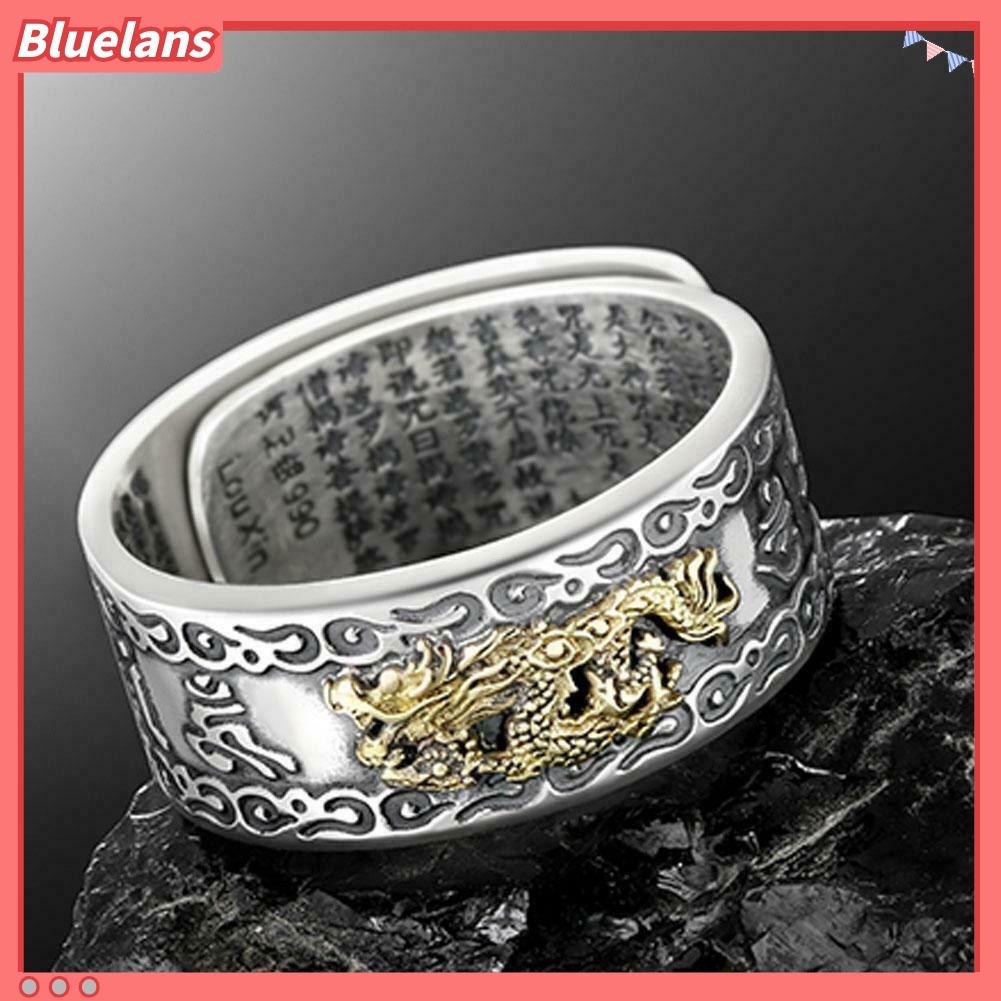 [BLS] Pria Beruntung Perak Berlapis Piqiu Sutra Hati Terukir Pembukaan Jari Cincin Perhiasan