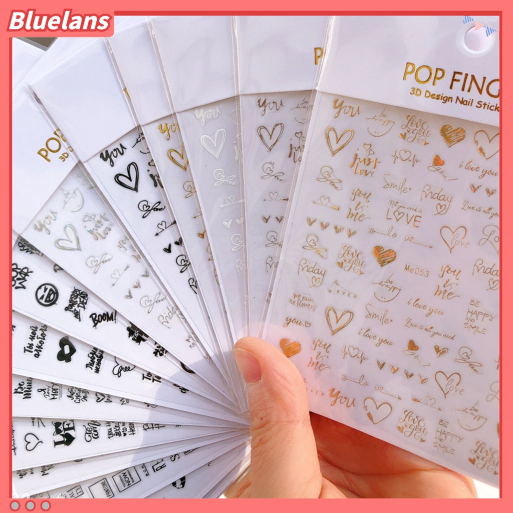[BLM] Stiker Kuku Tidak Luntur Efek 3D Excellent Saturasi Valentine Romantis Cinta Hati Bungkus Perekat Untuk Manicure