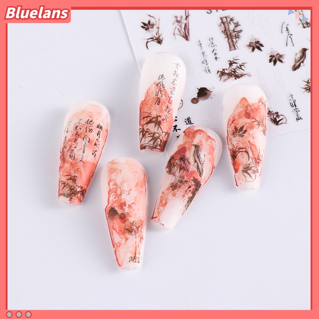 [BLM] 3lembar Stiker Kuku Gaya China DIY Ultra Tipis Wanita Bunga Cat Air Lukisan Manicure Decals Perlengkapan Kecantikan