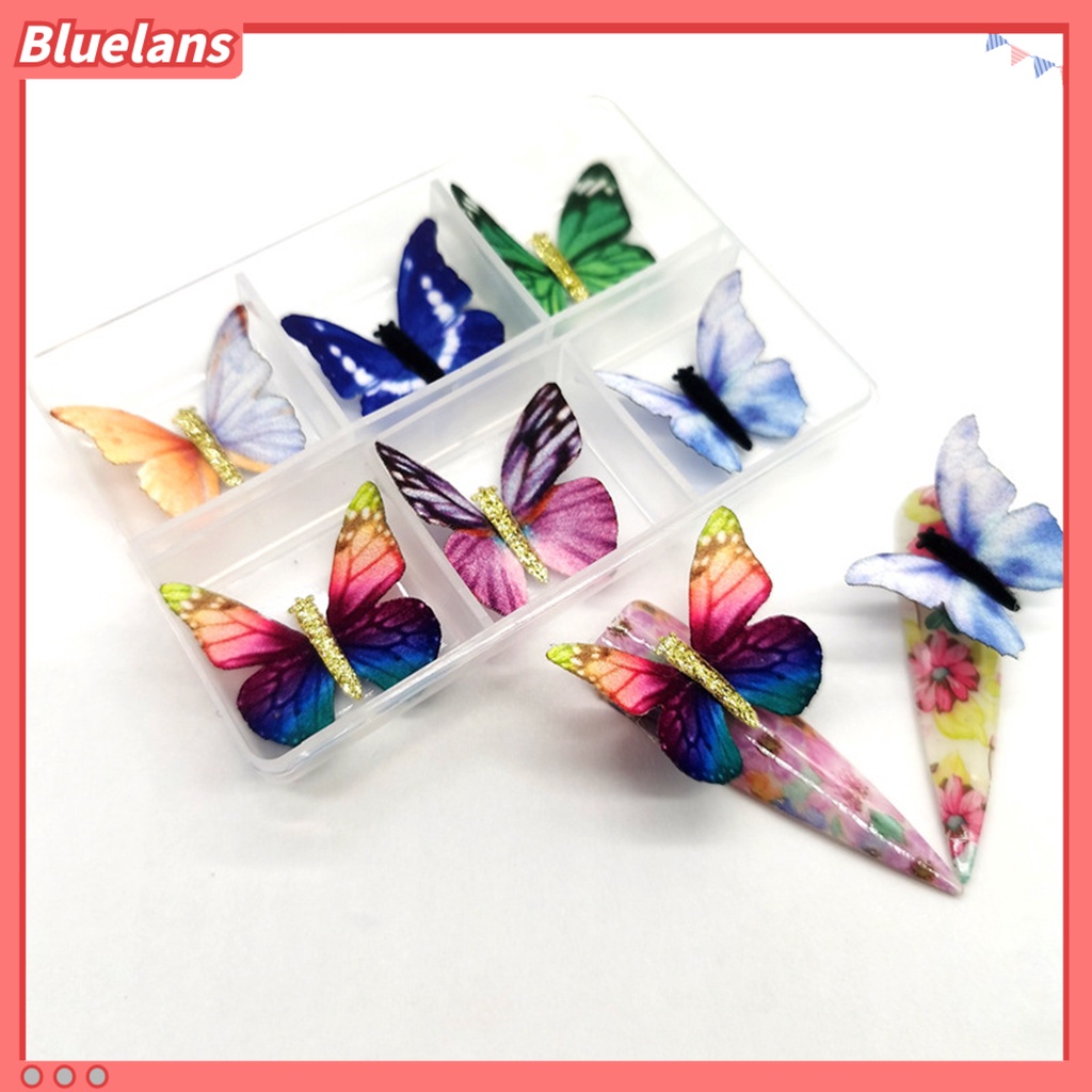 [BLM] 6pcs Hiasan Kuku Realistis Tampil Dapat Dilepas Warna Vibrant Mempesona Efek Visual Mudah Diterapkan Warna-Warni Hidup 3D Kupu-Kupu Nail Art Dekorasi Perlengkapan Kuku