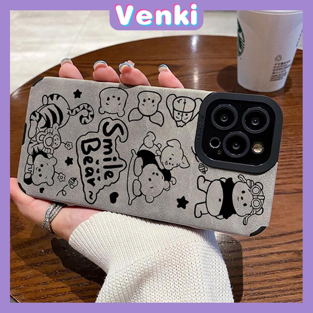 VENKI - Untuk iPhone 11 Case Leather Pupil Suede Case Soft Shockproof Airbag Case Pelindung Kamera Keluarga Kartun Lucu Kompatibel iPhone 14 13 Pro max 12 xr xs 7Plus 8Plus