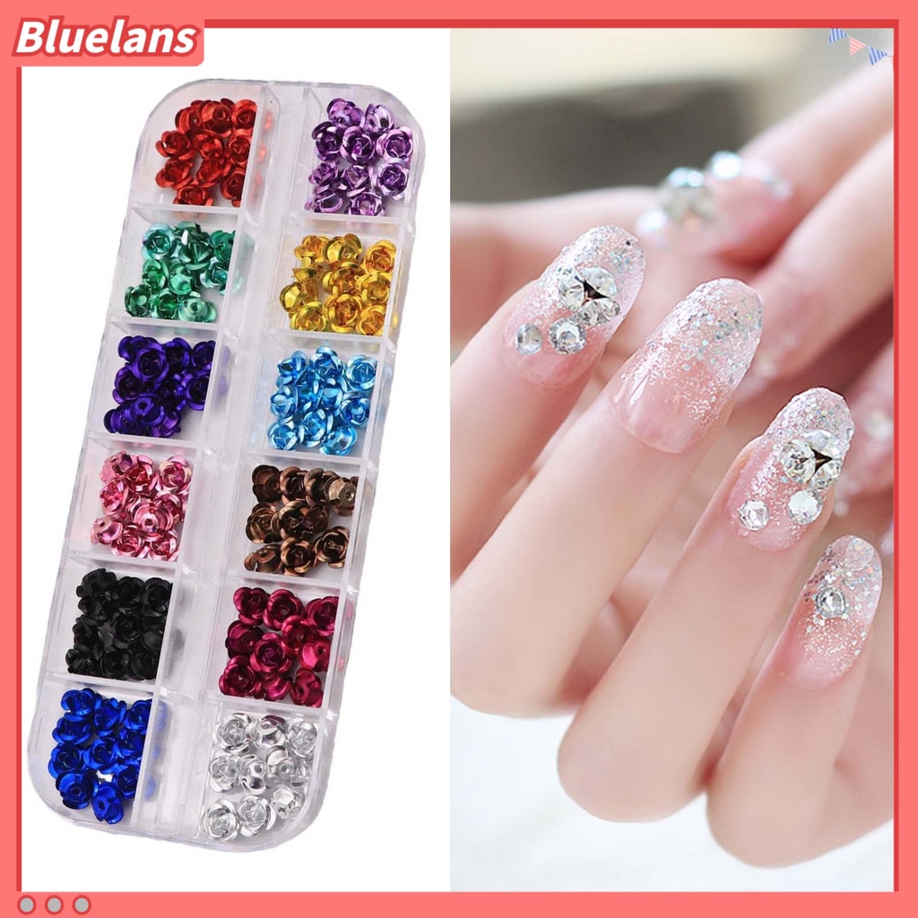 [BLM] 1kotak Flower Nail Art Anti Karat Anti Jatuh Novel 3D Stud Kuku Bunga Bahan Metal Untuk Kuku