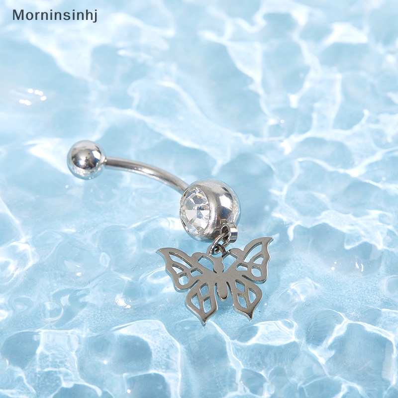 Mornin Hollow Butterfly Menjuntai Pusar Kuku Warna Silver Navel Ring Stainless Steel Belly Button Rings Untuk Wanita Perhiasan Tubuh id