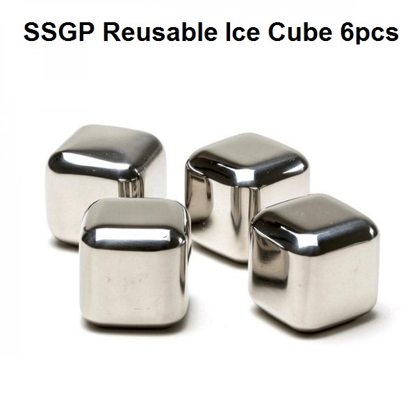 AKN88 - SSGP 6pcs Stainless Steel Reusable Ice Cube Set - Es Batu Unik Elegan