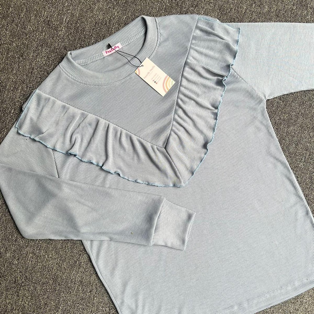 Blouse V Ruffle Bahan Rib Pastelly