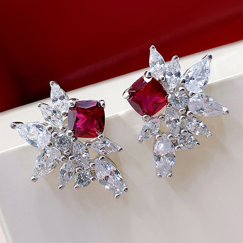 Indah Merah Cubic Zirconia Wanita Anting Ear Stud Piercing Mewah Elegan Lady's Earrings Untuk Pesta Perhiasan Fashion Baru