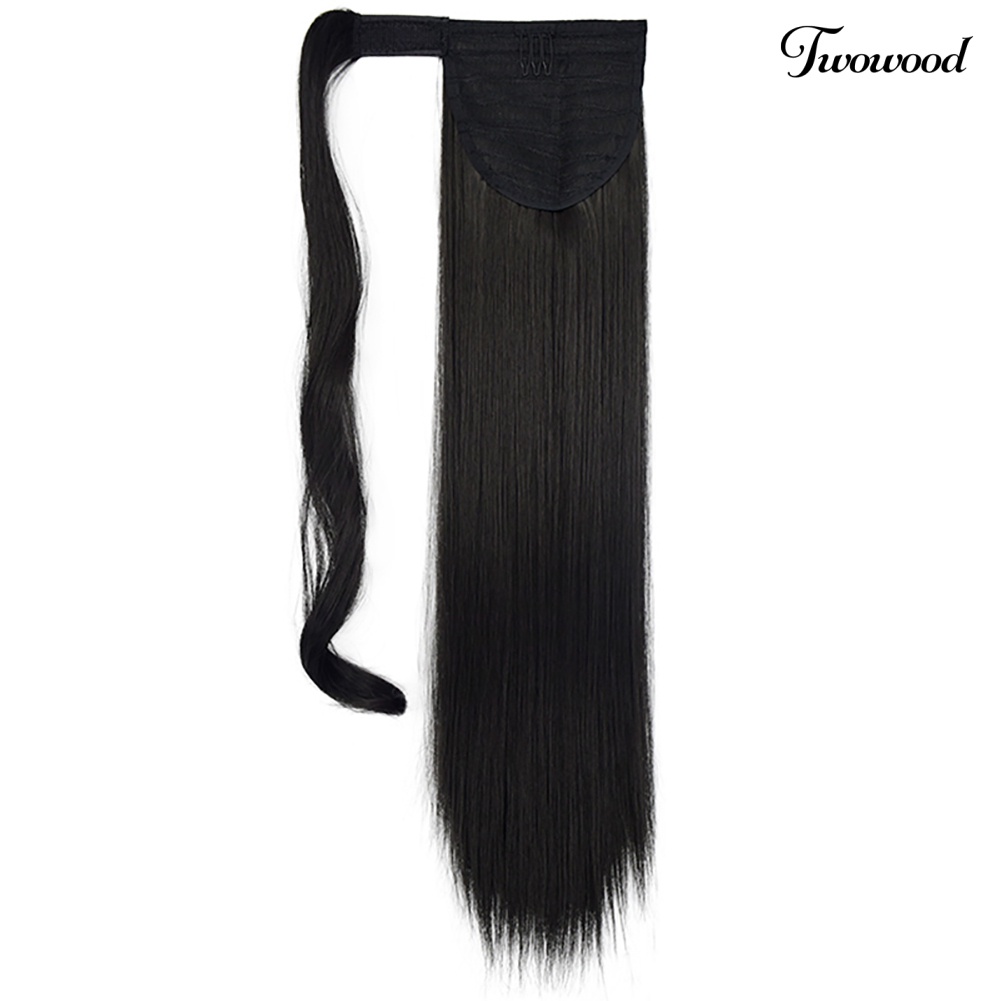 Klip Serat Sintetis Twowood 24inch in Lurus Ponytail Wig Hair Extension Sopak