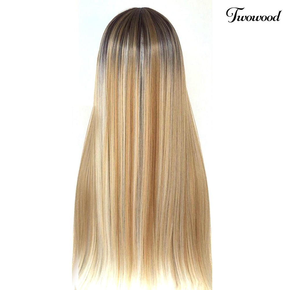 Twowood Long Wig Super Long Belah Tengah High Gloss Serat Suhu Tinggi Rambut Sintetis Golden Lurus Wig Untuk Perjamuan