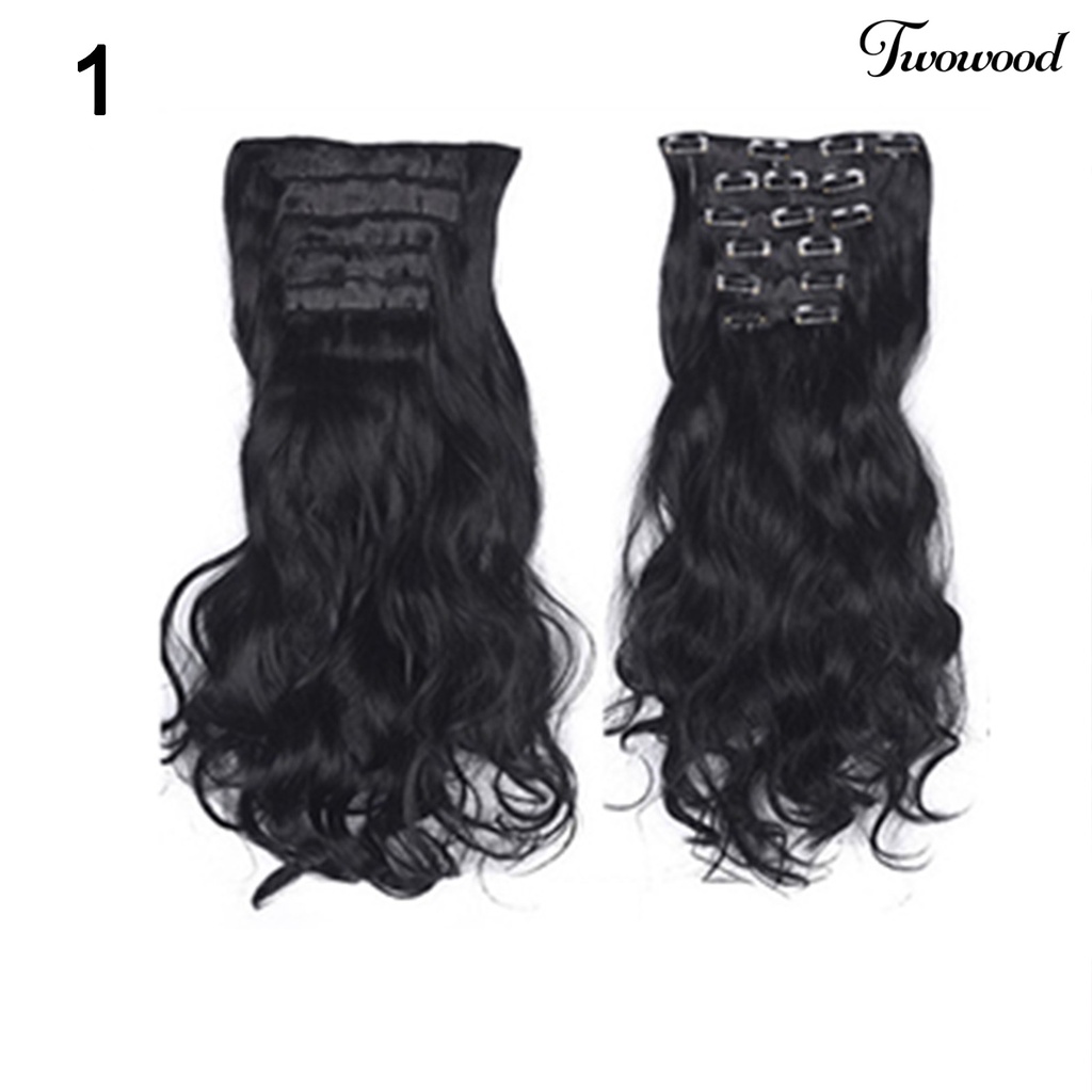 Twowood Wavy Wig Clip Rambut Panjang Ekstensi Keriting Alami Serat Suhu Tinggi Wanita Klip Wig Untuk Salon