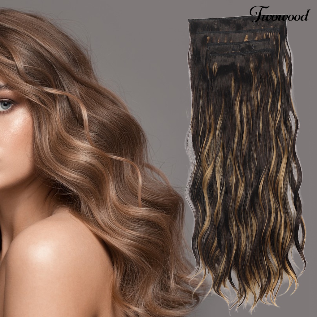 Twowood 1set 55cm Curly Hair Extension Dengan 4jepitan Rambut Berbulu Lembut Klip Serat Suhu Tinggi Dalam Panjang Bergelombang Hair Extension Daily Party Use