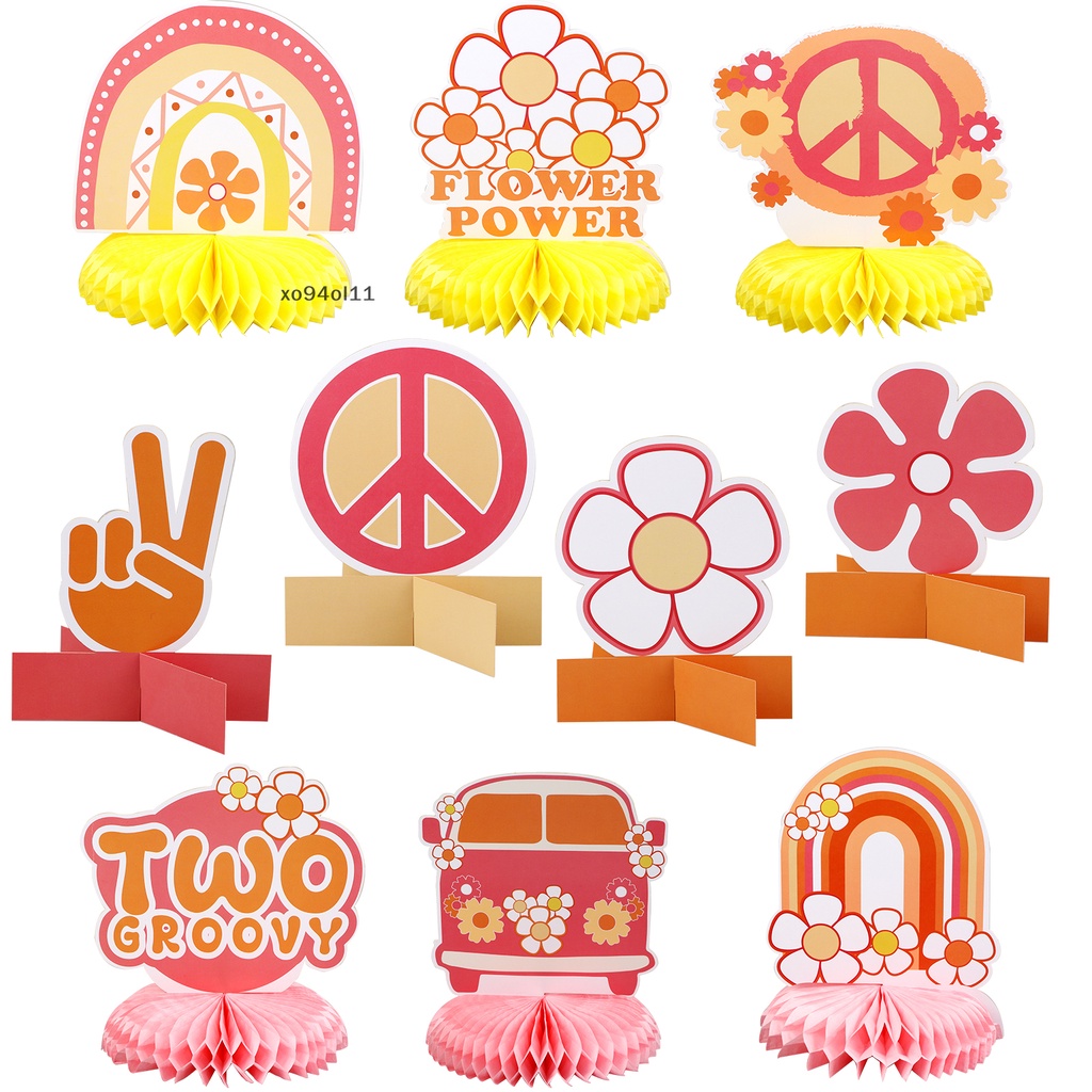 Xo 10pcs Set Dua Groovy Dekorasi Pesta Dua Groovy Party Honeycomb Centerpieces OL