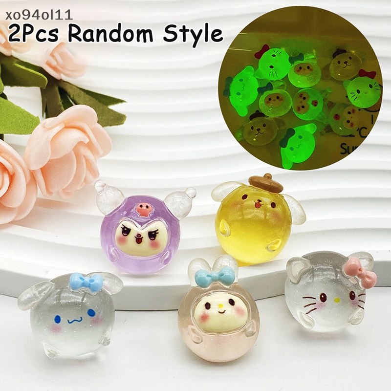 Xo 2Pcs Luminous Sanrio Ornamen Mini Kartun HelloKitty Boneka Micro Landscape Dekorasi Rumah Boneka Miniatur Mainan OL