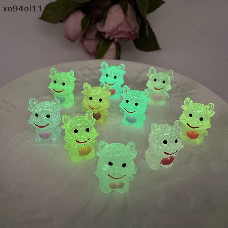 Xo 2pcs Luminous Mini Resin Zodiak Naga Mainan Boneka Dekorasi Taman Rumah Mobil Ornamen Hadiah OL