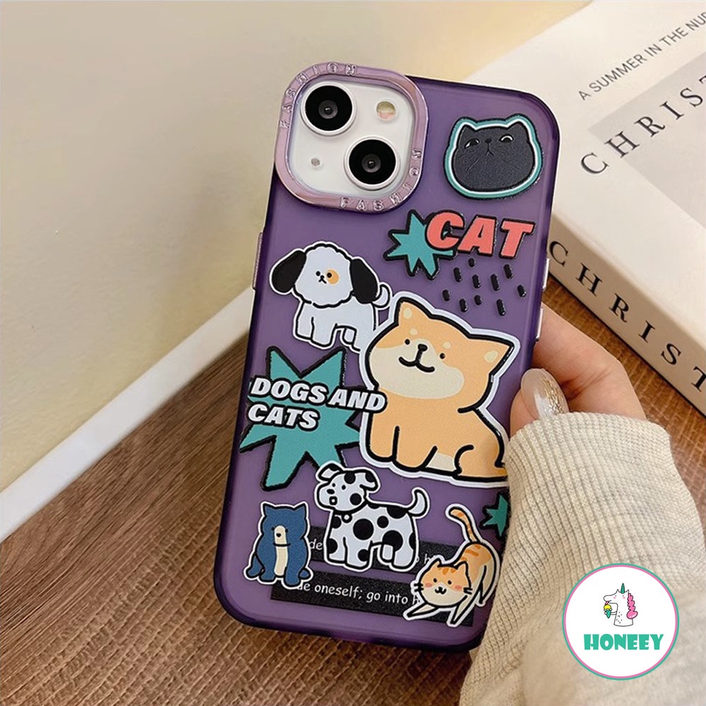 Case Puppy Graffiti Warna-Warni Untuk iPhone 14 Pro Max13 12 11 Pro Max XR Xs7 8 Plus Binatang Lucu Shockproof Back Cover