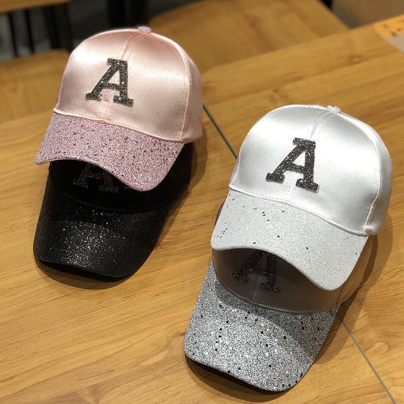 Topi Baseball Pria Wanita Korea Logo A Satin Glitter Mewah Gaya Jepang Fashion Casual Import BSBW