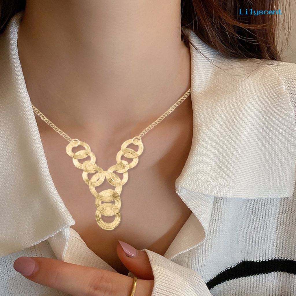 [LS]Wanita Kalung Eropa Dan Amerika Geometris Minimalis Pengerjaan Halus Electroplating Dress Up Tahan Luntur Lingkaran Liontin Multilayer Pesona Kalung Perhiasan Aksesori