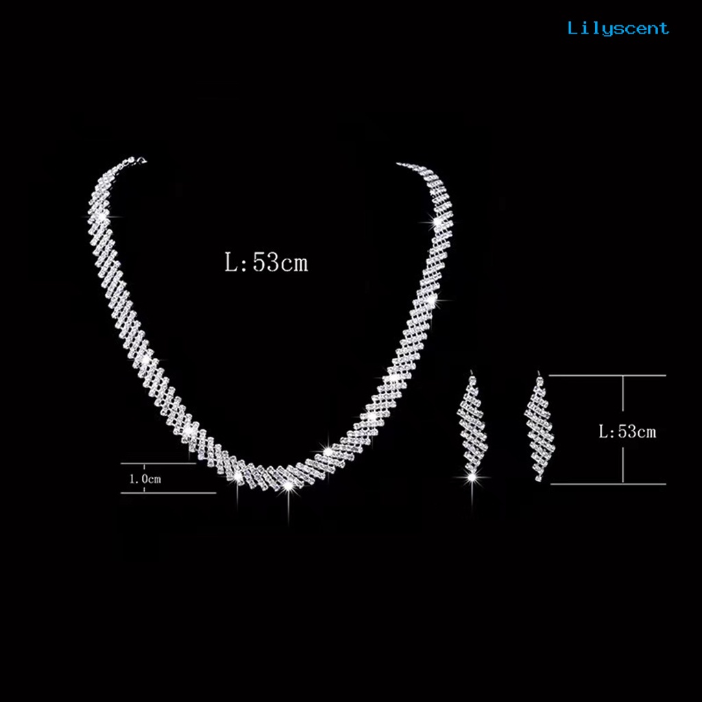 [LS]1 Set Kalung Pengantin Elegan Temperamen Mewah Mulia Dainty Hypoallergenic Berkilau Berlian Imitasi Menjuntai Anting Bangle Kit Perhiasan Pernikahan