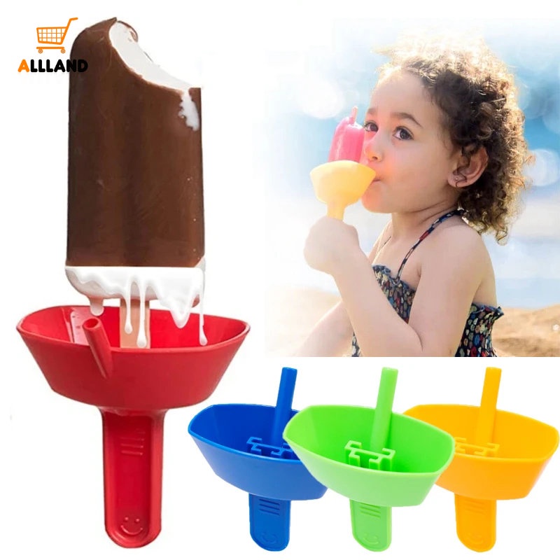 Rak Es Loli Anti Tetes Plastik ABS Warna Warni/ Handheld Mess Free Tempat Ice Cream Frozen Treatment Dengan Sedotan