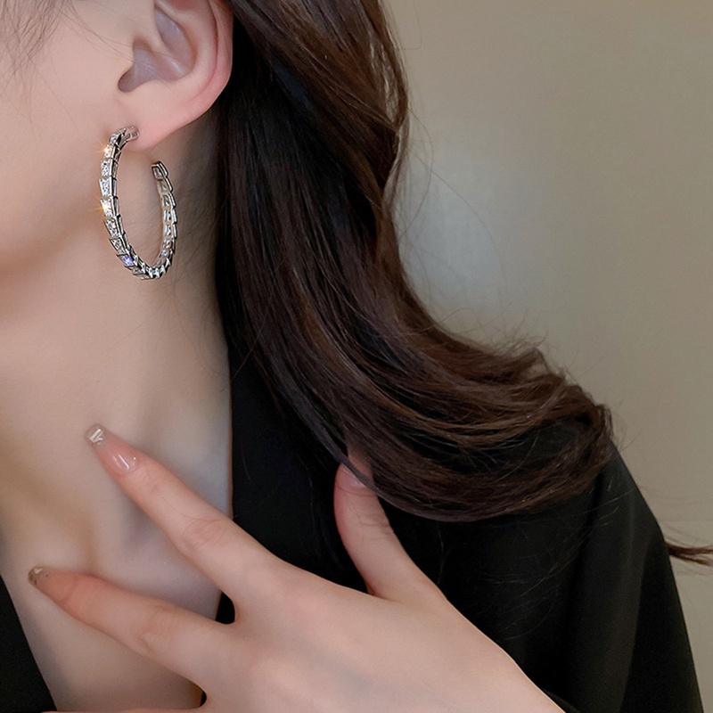 Fashion Simple Hoop Bulat Bentuk Lingkaran Anting Earring Untuk Wanita, Kilau Bulat Hoops Kristal Anting Zircon