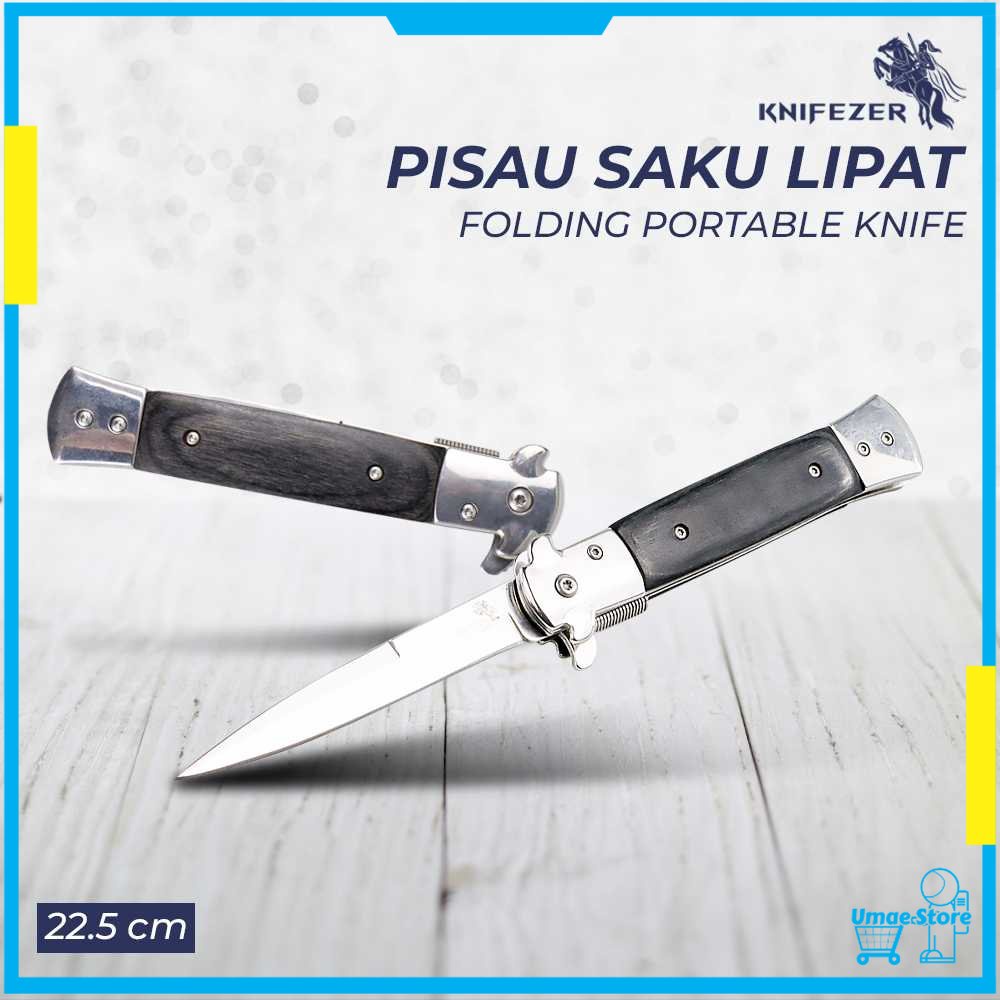 KNIFEZER Pisau Saku Lipat Folding Portable Knife Tool Wood Grip - S12 [100% ORIGINAL]