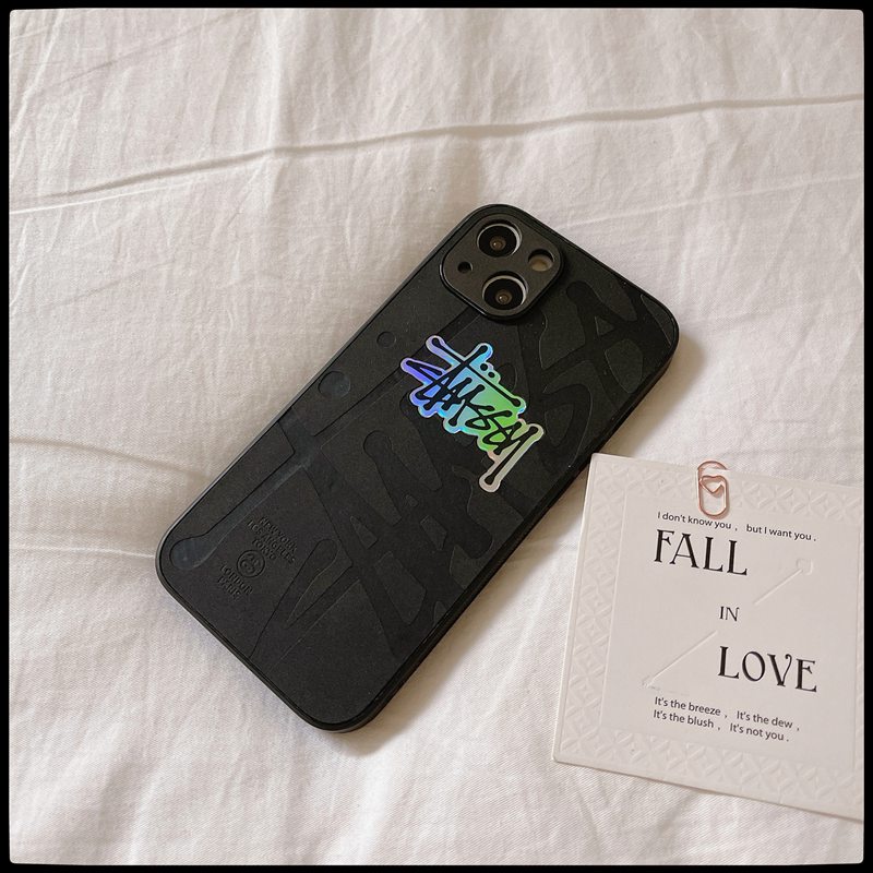 【Gradient Laser】Case IPhone 11 12 13 14 Pro Max X XR XS MAX 14 Plus Protect Case Man Men's Fashion Black Stussy Phone Case