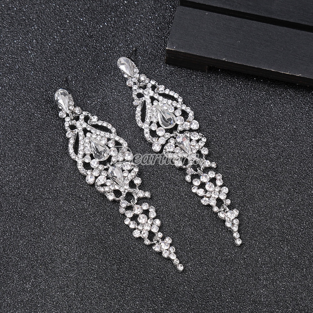 Eropa Dan Amerika Mode Kristal Berlian Imitasi Anting Pengantin Pernikahan Fotografi Pernikahan Anting Panjang Earrings Earrings