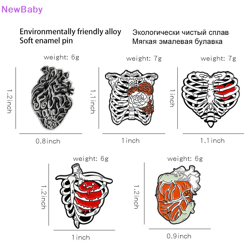 Newbaby Pin Enamel Sangkar Rib Anatomi Dengan Bunga Lencana Jantung Anatomi Manusia Bros ID