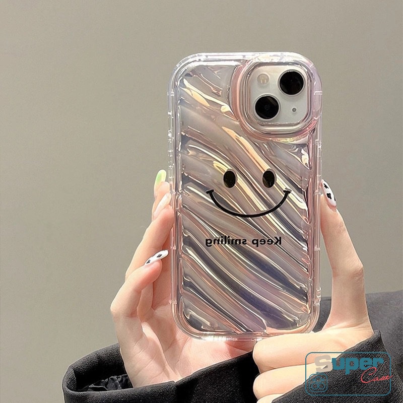 Kreatif 3D Stereo Kerut Lucu Simple Smile Case Kompatibel Untuk IPhone 7plus7 8 6 6S Plus XR 11 13x14 12 Pro MAX XS MAX SE 2020 Dazzle Color Letter Laser Card Soft Case