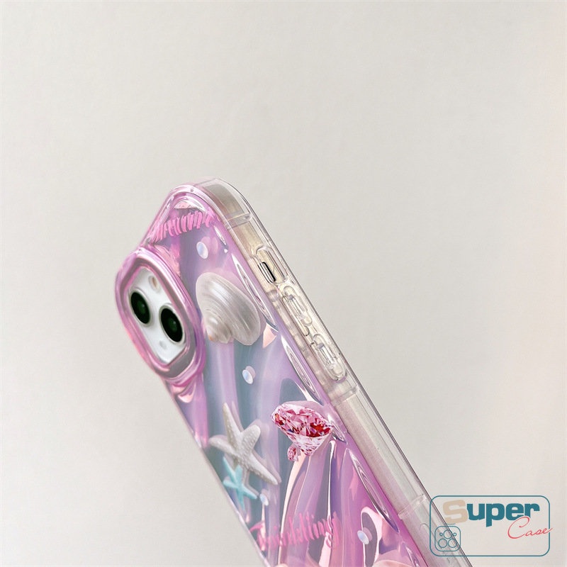 IPHONE Casing Berlian Whelk Pantai Kreatif Kompatibel Untuk Iphone13 11 14 12 Pro MAX 7Plus XR 78 6 6S Plus X XS MAX Se2020Mewah Cinta Hati Dazzle Kartu Warna 3D Stereo Corrugation Case