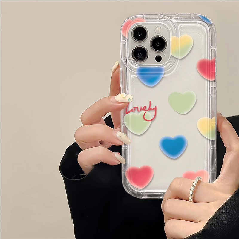 IPHONE Love Soft Phone Case Kompatibel Untuk Iphone14 13 11 12 Pro XS Max X XR 7+ 8plus Casing Transparan TPU Silikon Shockproof Cover