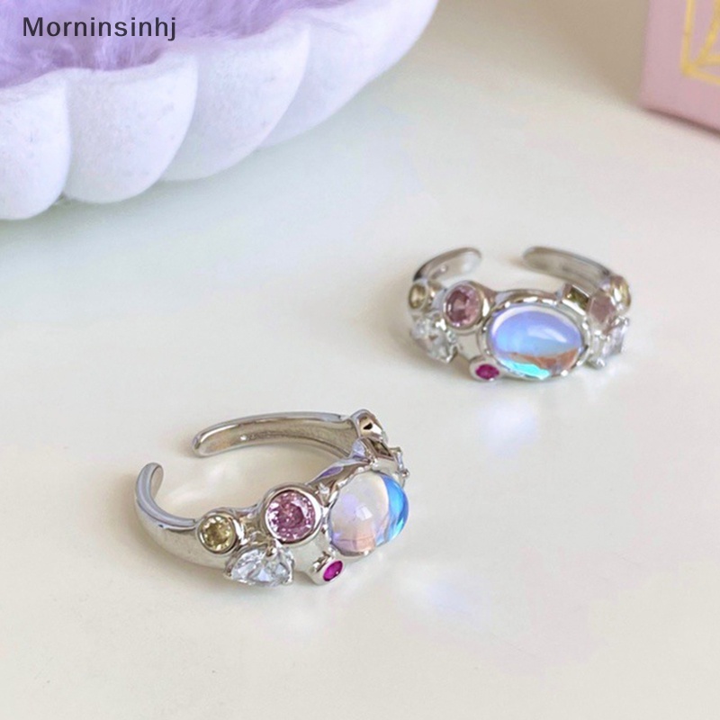 Mornin Vintage Moonstone Rings Zircon Pink Diamond Open Adjustable Finger Rings Perhiasan Fashion Perhiasan Aesthetic Untuk Hadiah Ulang Tahun id