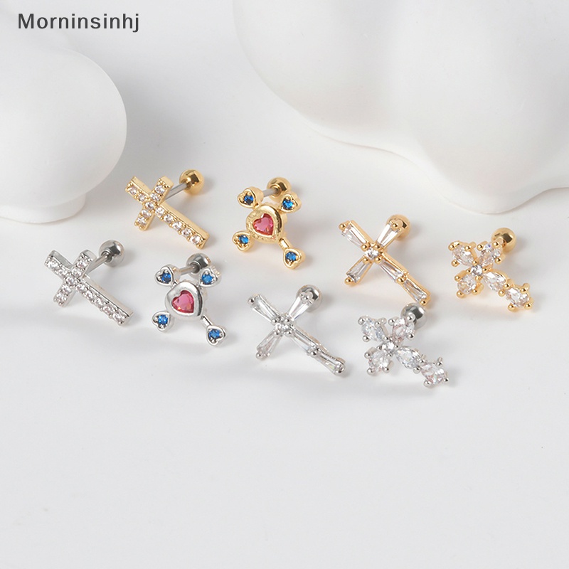 Mornin 1pcs Cross Zirkon Anting Telinga Tulang Kuku Untuk Wanita Tulang Rawan Anting Spiral Stud Earring Tubuh Perhiasan Hadiah id