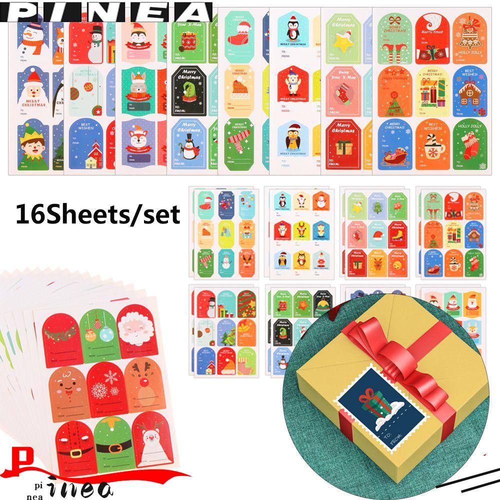 Nanas 16lembar /set Kertas Hadiah Stiker Hiasan Kue Biskuit Paket Sealing Self Adhesive Xmas Ornament