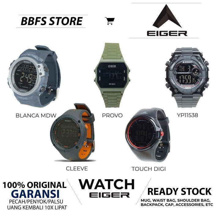 EIGER ORIGINAL CLEEVE WATCH JAM TANGAN DIGITAL (EXTRA STRAP + BATT)