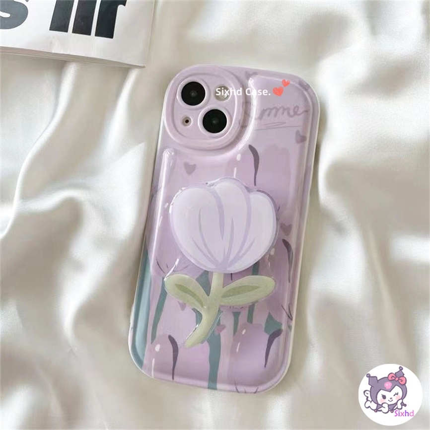 Redmi 12C 10C 10A 9T 9C Note12 11s 11 10 9 8Pro10 9A 9 Xiaomi 12Lite 11Lite 11T 10T Poco M3 M4 F3 X4 X3Pro NFC Ins Gentle Purple Tulip Phone Case +Ring +Bracket Soft Cover