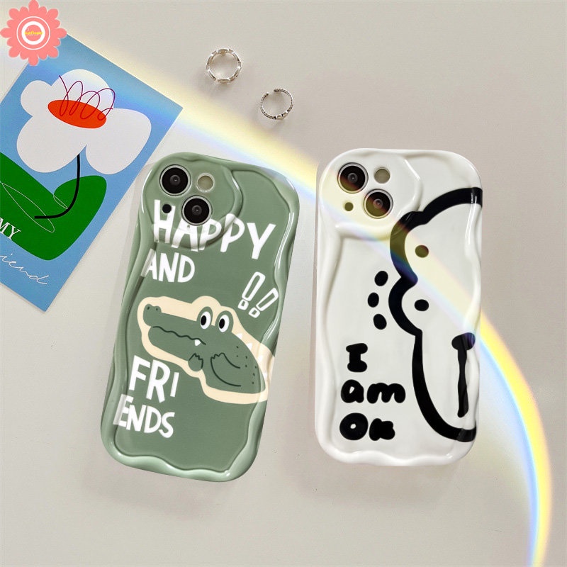 Compatible for iPhone 7Plus 8Plus XR 14 11 13 12 Pro Max X XS Max 6 6s 7 8 Plus SE 2020 Couple Cute Cartoon Crocodile Dinosaur Soft Glossy 3D Wavy Curved Edge Phone Back Cover Case