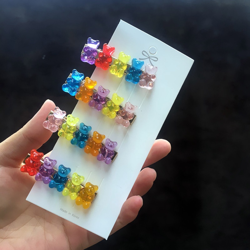 Cute Bear Candy Color Jepit Rambut Barrette Colorful Hair Clip Jelly Color Gummy Hiasan Kepala Gadis Wanita Jepit Rambut Duckbill Klip Hiasan Kepala