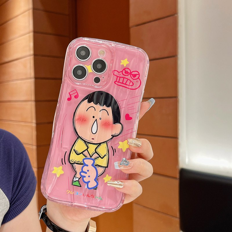 【Rotatable Toy】 Couple Crystal Wave So Cute Funny Crayon Shin-chan Airbag Soft Case for IPhone X XR XS Max 11 12 13 14 Pro Max 14 Plus Women Girl Lovely Elephant Cartoon