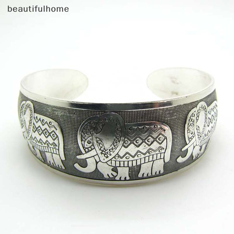 {beautifulhome} Wanita Panas Baru Tibet Tibet Perak Totem Bangle Cuff Gelang.