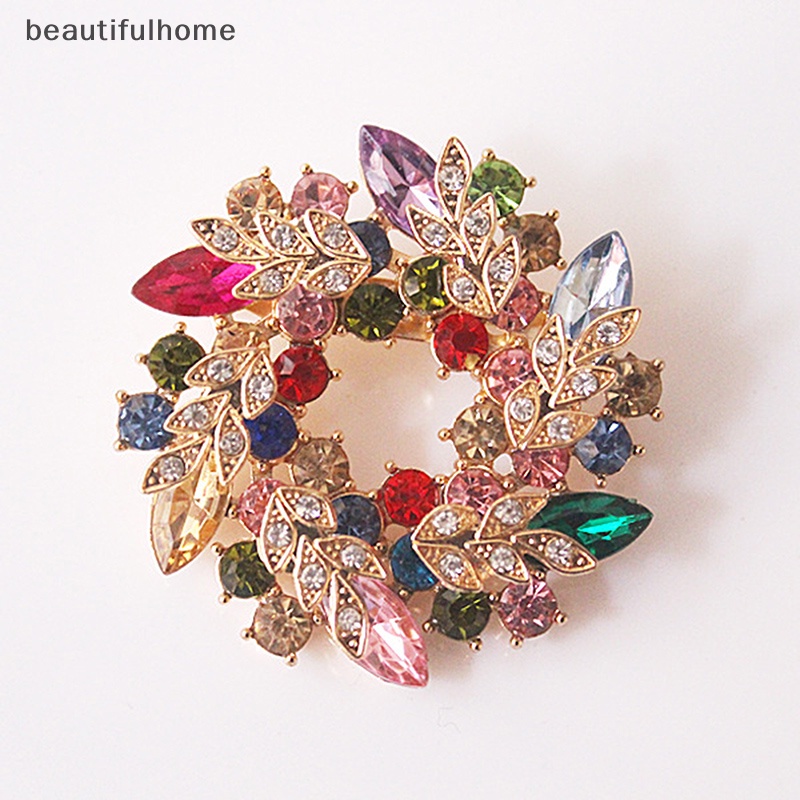 {beautifulhome} Wanita Bros Syal Bling Bling Kristal Berlian Imitasi Bunga Bros Pin.