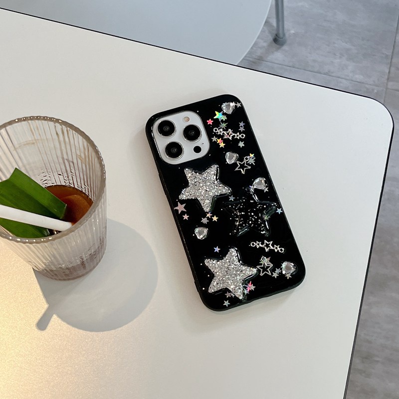 Shine Black Stars Soft TPU Case HP iP iPhone 14 13 12 11 Pro X XS XR Max 7 8 + Plus Drop Glue FTD Casing Apple