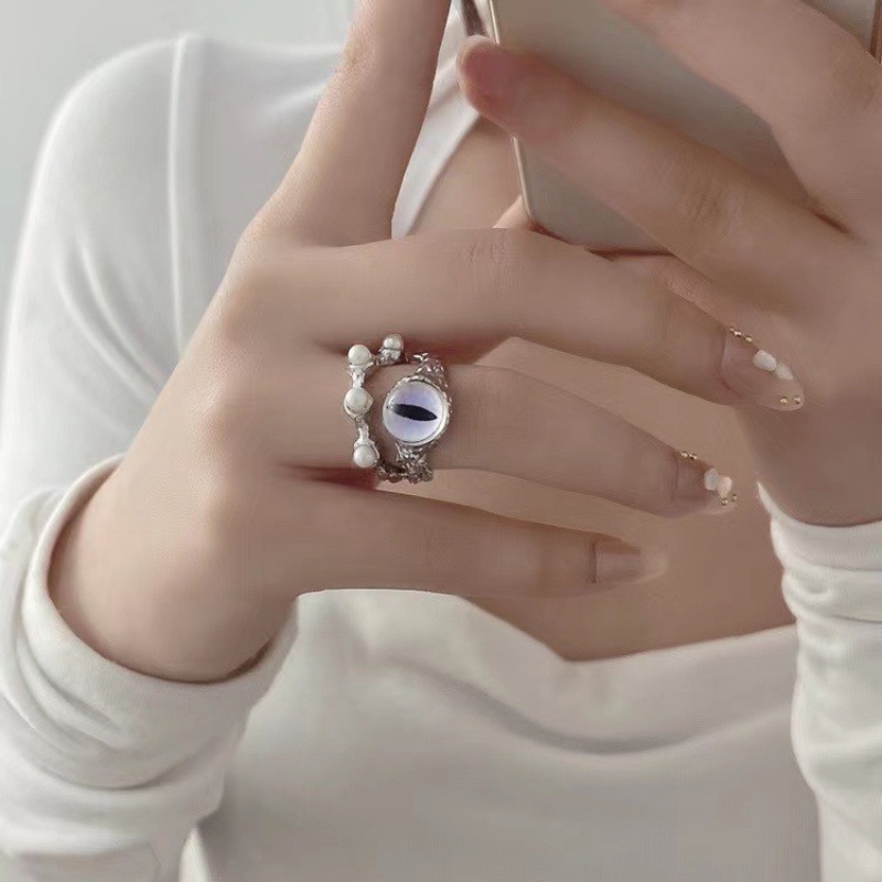 Double Layered Sweet Imitasi Mata Kucing Terbuka Rings/ Gadis Wanita Gaya Perancis Jari Cincin /Fashion Vintage Group Gelap Perhiasan Hadiah