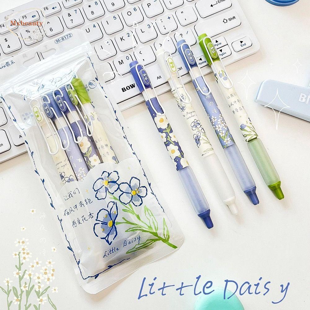 Mxbeauty Little Daisy Gel Pen Set Tinta Hitam 0.5mm Fresh Flower Siswa Alat Tulis Pena Netral Cepat Kering