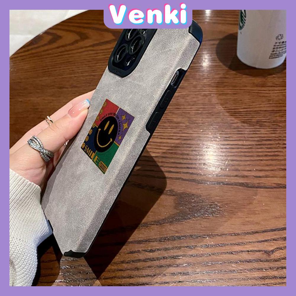 VENKI - Untuk iPhone 11 Case Leather Pupil Suede Case Soft Shockproof Phone Case Camera Simple Black Smile Kompatibel dengan iPhone 14 13 Pro max 12 Pro max xr xs 7Plus 8Plus