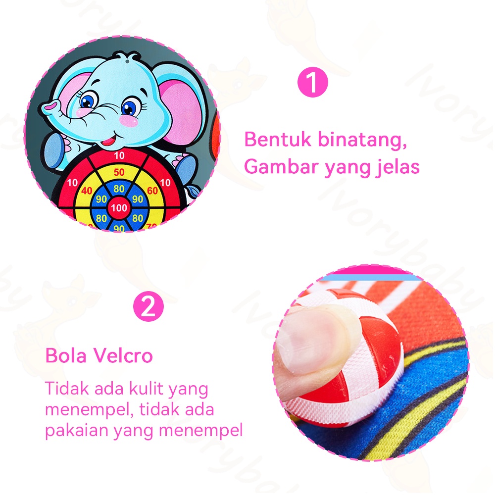 Ivorybaby Mainan lempar bola papan tempel Dart board bola lengket anak kartun